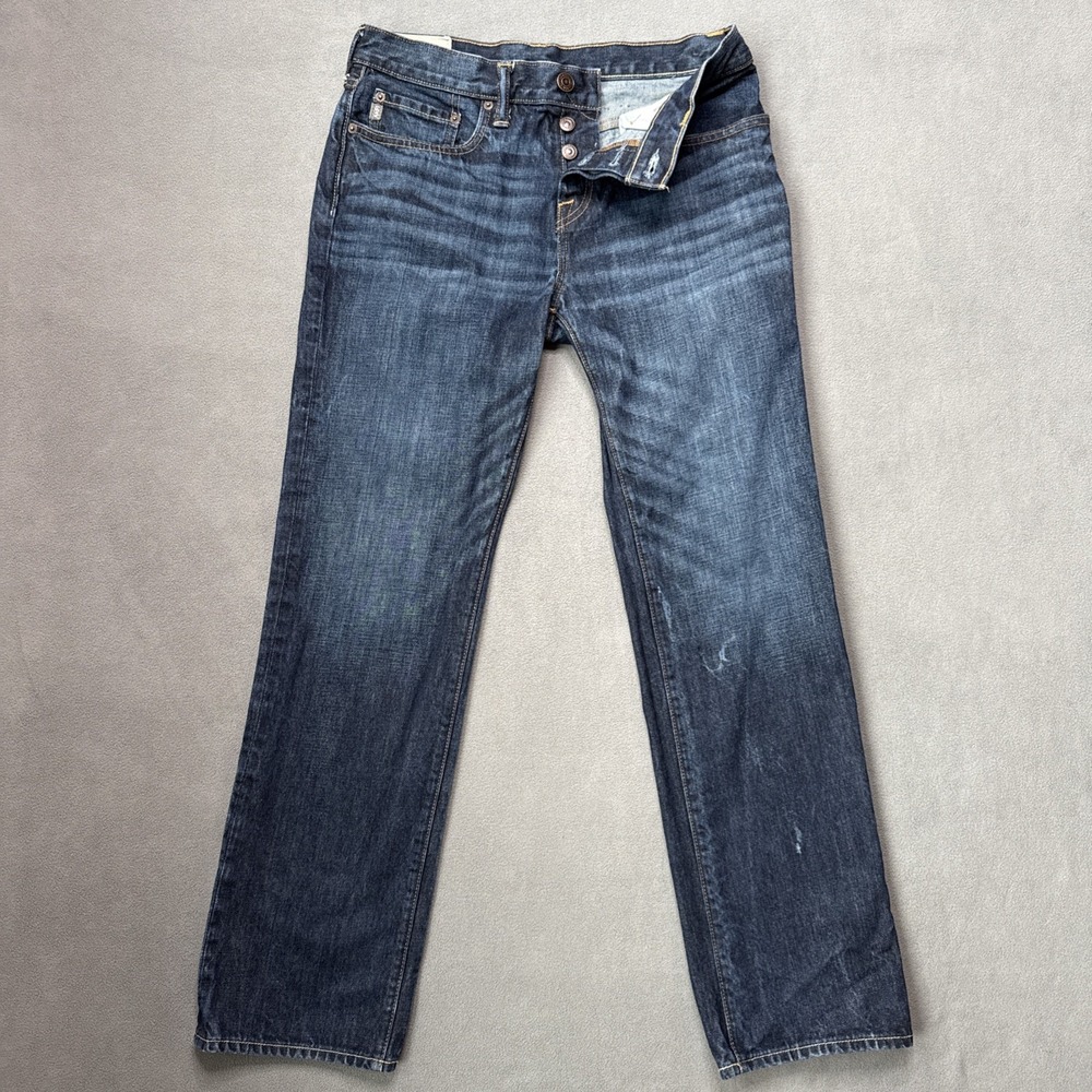 Abercrombie Fitch Classic Straight Jeans 30x30 Distressed 100% Cotton Mens Blue